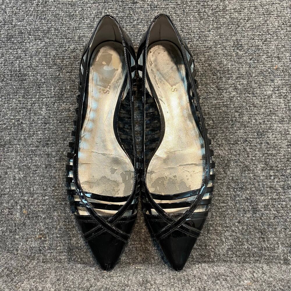 Vintage Guess Black Patent Leather Pointy Toe Cut Out Ballet Flats Womens 8.5
